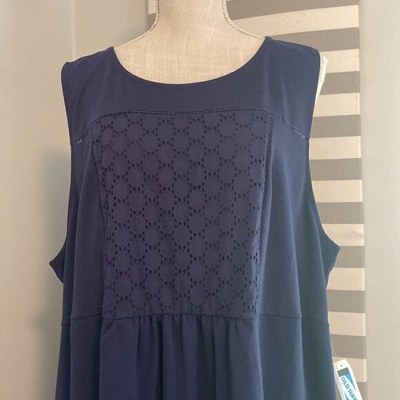 Old Navy Dark Blue Sleeveless Lace Front Midi Dress Size Maternity XXL NEW - Picture 2 of 11